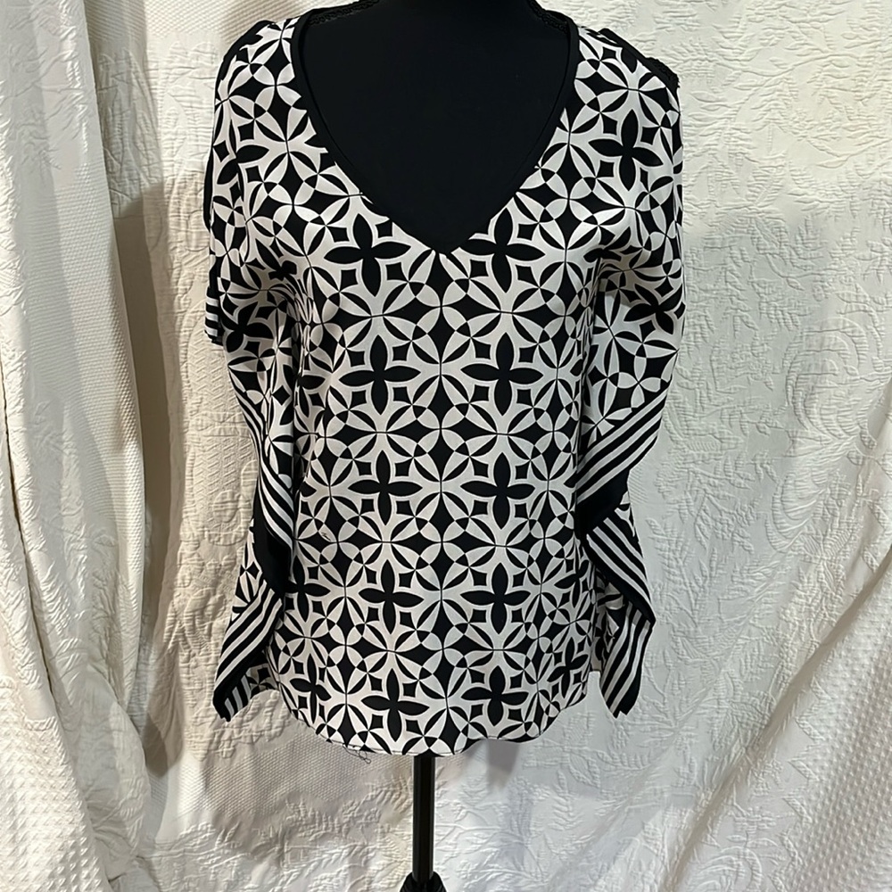 Trina Turk cold shoulder blouse, size petite